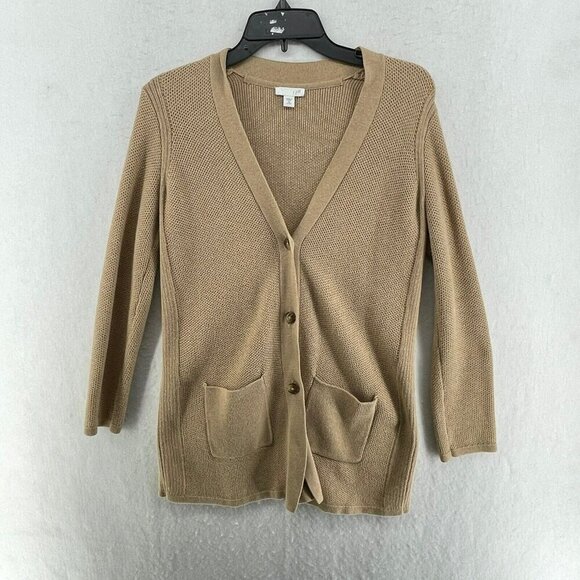 J.Jill Cardigan Women's Sz XSP Brown Tan Cable Knitted Rib Trim Button Front - Picture 1 of 10